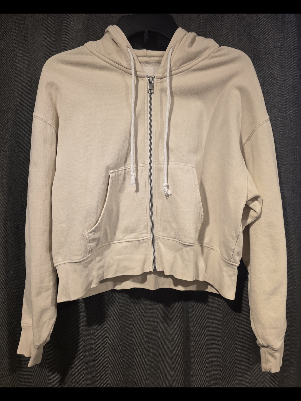 American Eagle Outfitters Cropped Zip Hoodie - Cream